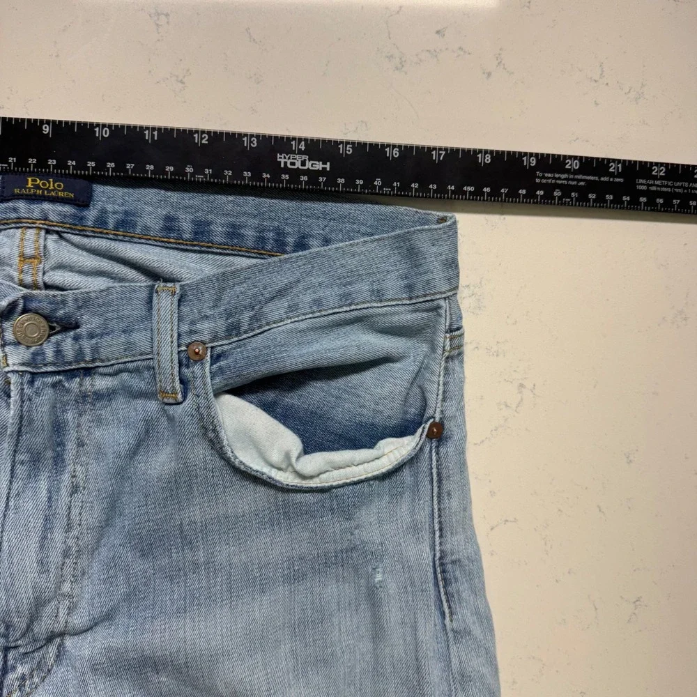 Polo Ralph Lauren Varick Slim Straight Jeans Mens 34x34 Blue Denim Distressed